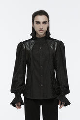 Black Long Puff Sleeves Lace-Up Men's Gothic Blouse